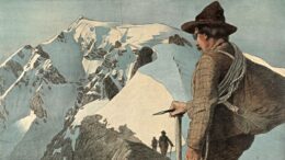 Otto Barth, Bergsteiger, Farbdruck nach einer kolorierten Zeichnung, ca 1912, Ausschnitt (Österreichische Nationalbibliothek, Bildarchiv und Grafiksammlung)