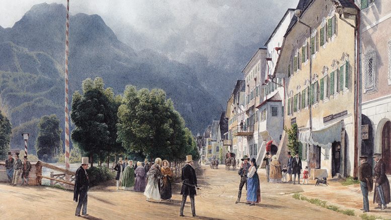 Rudolf von Alt: Die Esplanade in Ischl, 1840 (Ausschnitt).