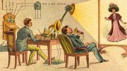 „Correspondance Cinéma-Phono-Télégraphique“ aus der Reklamekartenserie „En LʼAn 2010“. Bildquelle: Gallica / Bibliothèque nationale de France