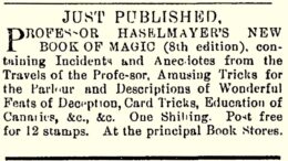 Werbung für Ludwig Haselmayers „New Book of Magic“ in: The Taranaki Herald, 14.5.1881, S. 3.